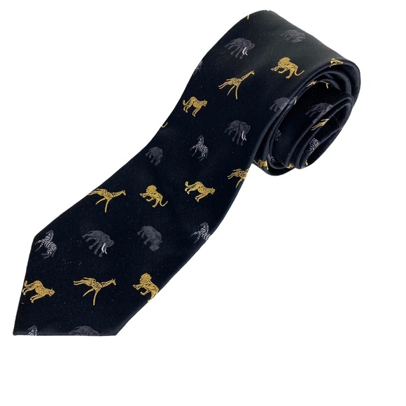 Into Africa Other - Into Africa 100% Silk Tie Necktie Elephants